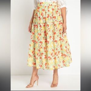 Eloquii Womens 18/20 Skirt Fruit Peaches Print Maxi Elastic Waist Tiered